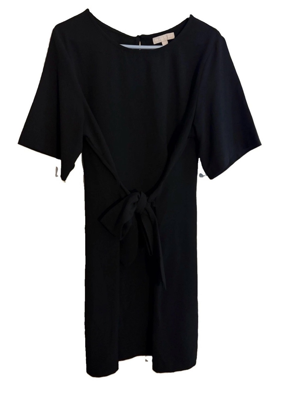 Chelsea28 Little Black Dress Attached Belt Short Sleeves Knee Length